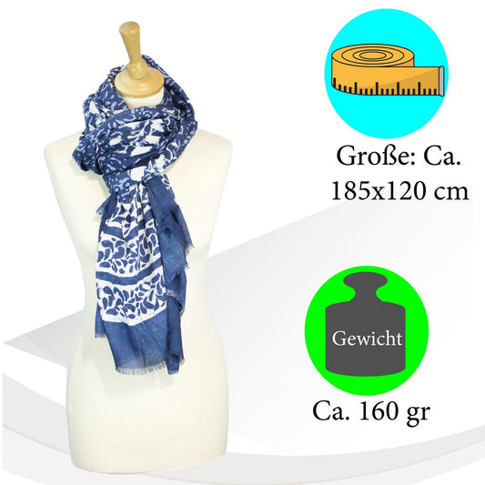 Schal Indigo/Weiß im Blätterdesign