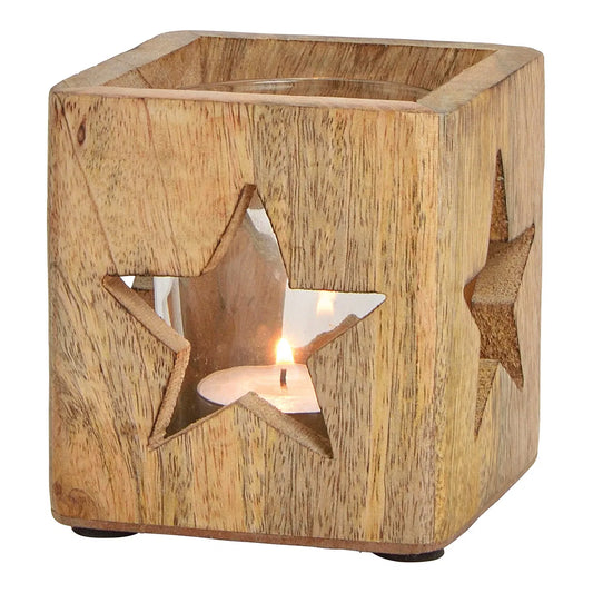 Windlicht "Stern" aus Mangoholz